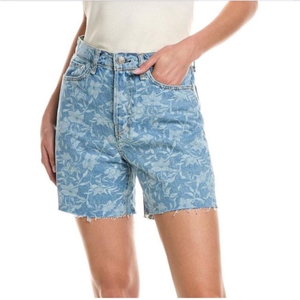 Rag & Bone Maya High Rise Floral Laser Print Raw Hem 6” Jean Short Size 25 EUC!